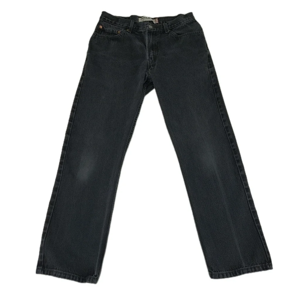 Levis 505 Regular Fit Mens Black Denim Jeans Straight Leg 32x30 100% Cotton